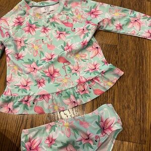 crown & ivy Kids Floral Ruffle Swim Set - Mint & Pink